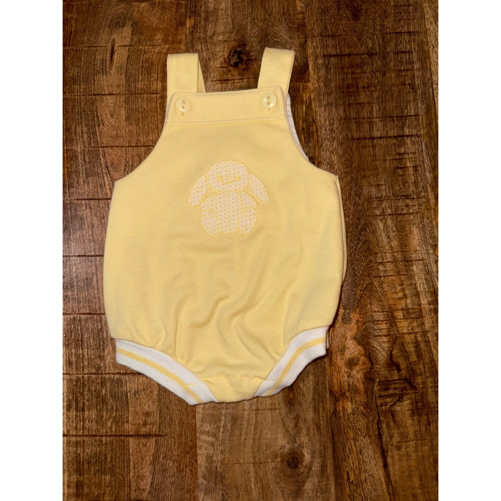 Vintage 70s Health-tex Newborn Yellow Bunny Bubble Romper USA Made Baby Unisex
